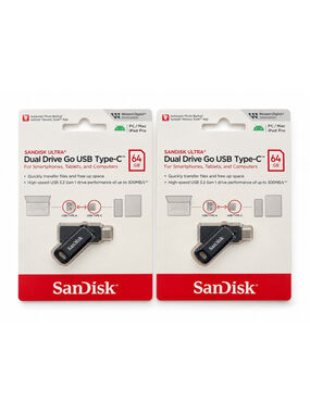 SanDisk Ultra Dual Drive Go 64GB USB-C USB-A 2-Pack NEW 128GB Total